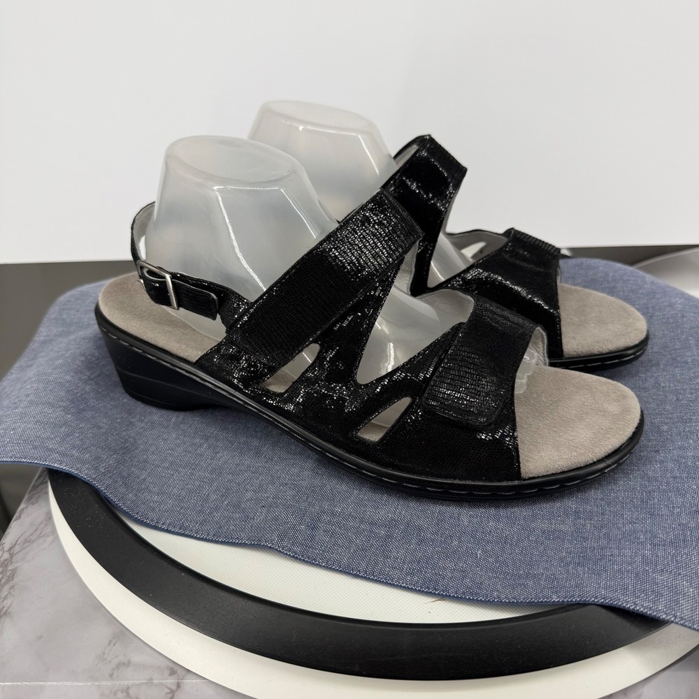 David Tate Silky Sandal Women 12W Black Adjustable Strap Wedge Slingback Classic